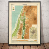 Mappa antica della Palestina nel 1922 di Bartholomew - Gerusalemme, Jaffa, Gaza, Amman, Gerico 