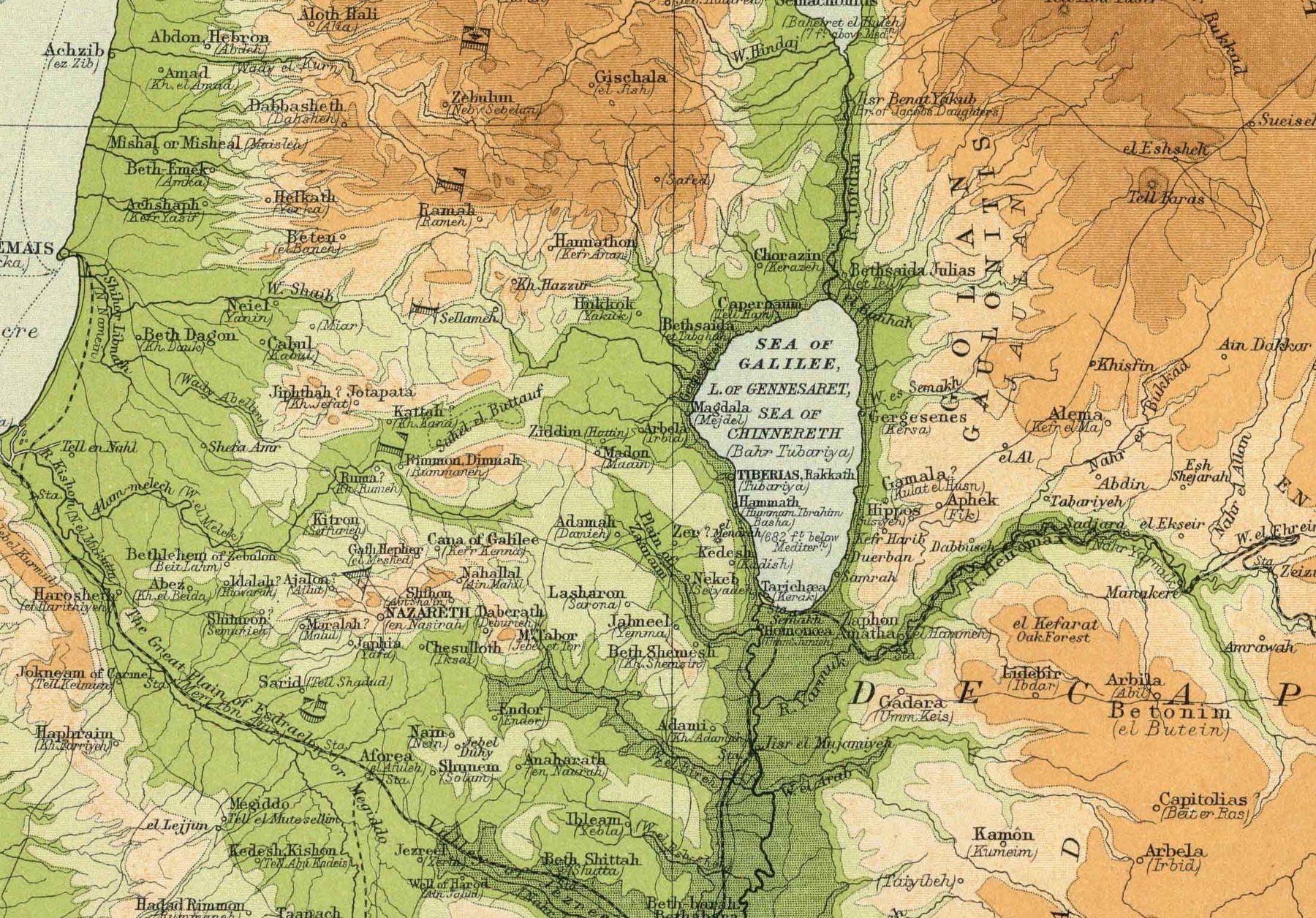 Old Map of Palestine in 1922 by Bartholomew Jerusalem, Jaffa, Gaza
