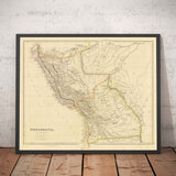 Old Map of Peru & Bolivia, 1842 by Arrowsmith - Upper Peru, Chile, South America, Andes, La Paz, Lima, Atacama