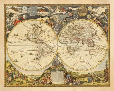 Mapa del Atlas Old World, 1700 por Paolo Petrini - Mapa a mano raro antiguo