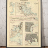 Alte Karte der Häfen und Hafenanlagen im Norden der USA, 1872 von Fullarton - Hudson River, Boston, Philadelphia, New York, Portland 