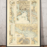 Alte Karte der Häfen und Hafenanlagen im Südosten Englands, 1872 von Fullarton - Margate, Dover, Falmouth, Folkestone, Portsmouth 