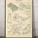 Ancienne carte des ports du sud des États-Unis, 1872 par Fullarton - Pensacola, New Orleans, Galveston, Key West, Charleston