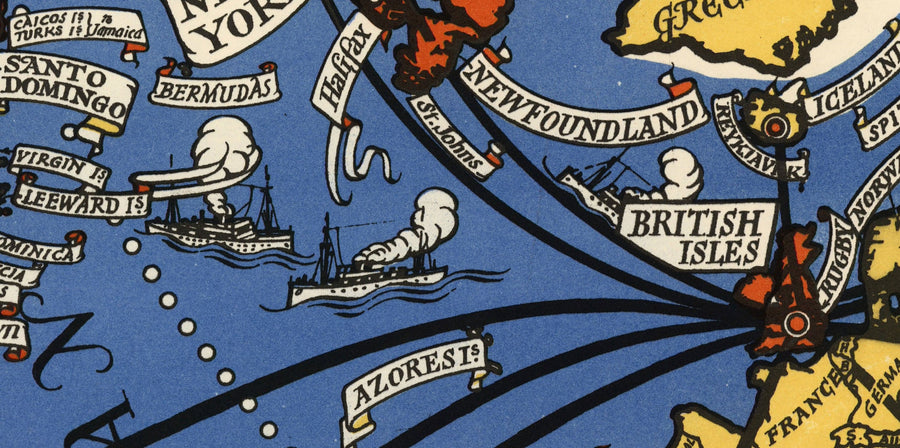 Poste Office Radio Téléphone Carte du monde, 1935 par Max Gill - Tableau mural du réseau sans fil British Empire