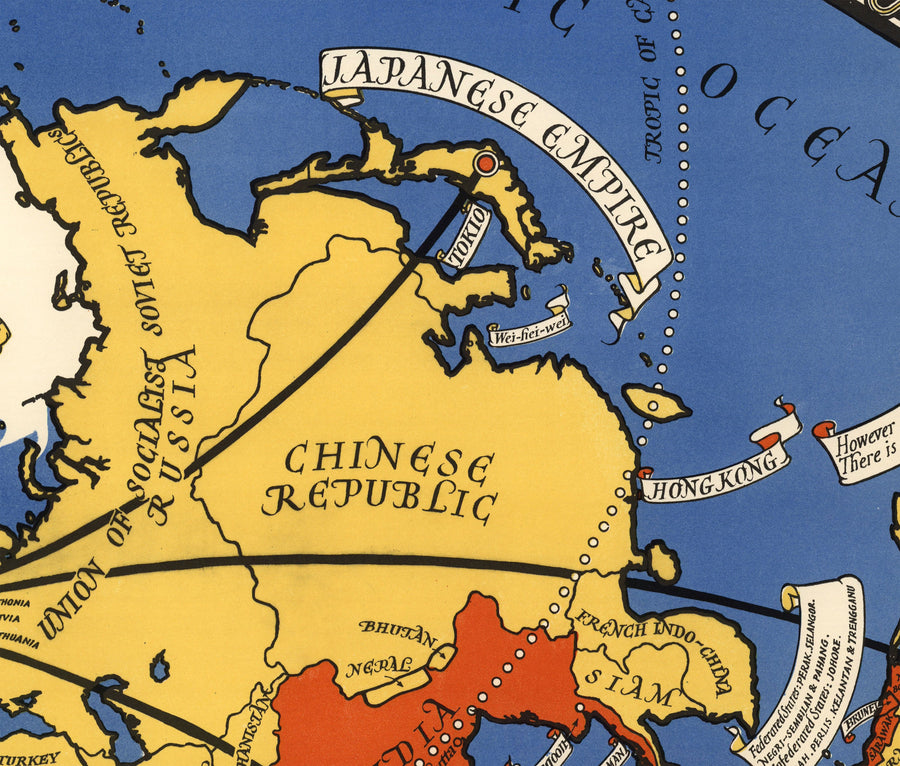 Poste Office Radio Téléphone Carte du monde, 1935 par Max Gill - Tableau mural du réseau sans fil British Empire