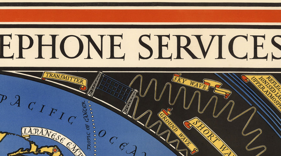 Poste Office Radio Téléphone Carte du monde, 1935 par Max Gill - Tableau mural du réseau sans fil British Empire