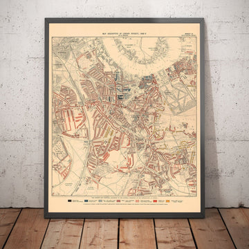 Map of London Poverty 1898-9, South Eastern District, by Charles Booth - New Cross, Blackheath, Nunhead, Deptford - SE8, SE10, SE14, SE4, SE13