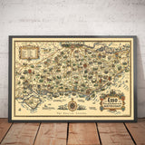 Esso Piano delle Strade verso la Costa Meridionale 1931 - Kent, Sussex, Surrey, Hampshire - Mappa Vintage di Auto d'Epoca - Pratts, Standard Oil 