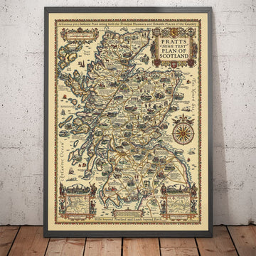 Pratts High Test Plan of Scotland 1931 - Edinburgh, Glasgow, Highlands - Old Vintage Motoring Car Map - Esso, Standard Oil