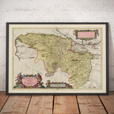 Antiguo mapa de Renfrewshire en 1665 por Joan Blaeu - Glasgow, Renfrew, Paisley, Inchinnan, Bishopton, Río Clyde