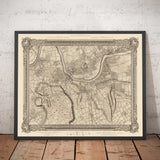 Mapa antiguo del oeste y suroeste de Londres en 1746 por John Rocque - Fulham, Wandsworth, Chelsea, Putney, Battersea, SW3, SW6, SW10, SW11, SW13, SW15, SW18 