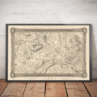 Alte Karte von West- und Nordwest-London im Jahr 1746 von John Rocque - Hampstead, Kingsbury, Neasden, Willesden, West End, NW2, NW3, NW5, NW6, NW8, NW10, W9, W10