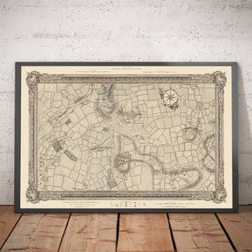 Ancienne carte du nord-ouest de Londres en 1746 par John Rocque - Wembley, Preston, Alperton, Northolt, Roxeth Green, W3, W5, W7,W13, NW10