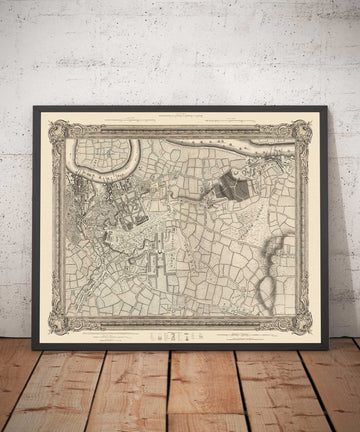 Mappa antica del sud-est di Londra nel 1746 di John Rocque - Lewisham, Woolwich, Greenwich, Eltham, Deptford, SE8, SE14, SE10, SE7, SE3, SE4, SE13 