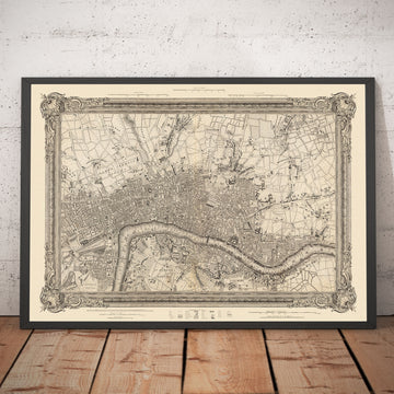 Mappa antica di Londra centrale nel 1746 di John Rocque - Westminster, Waterloo, The City, Islington WC1, WC2, W1, N1, E1, E2, EC1, EC2, EC3, EC4, SW1, SE1, SE16 