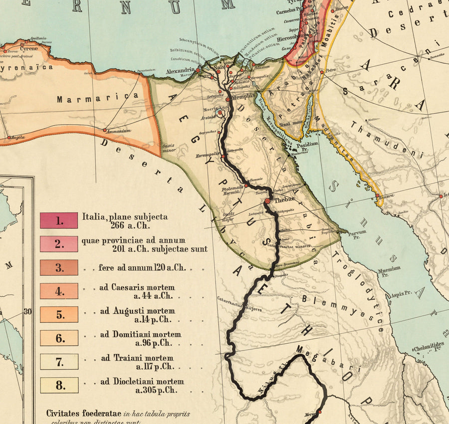 Alte Karte des Römischen Reiches von 266 v. Chr. bis 305 n. Chr. von Perthes & Kampen, 1889 - Seltene Karte des Byzantinischen, West- und Ost-Römischen Reiches & Straßen 