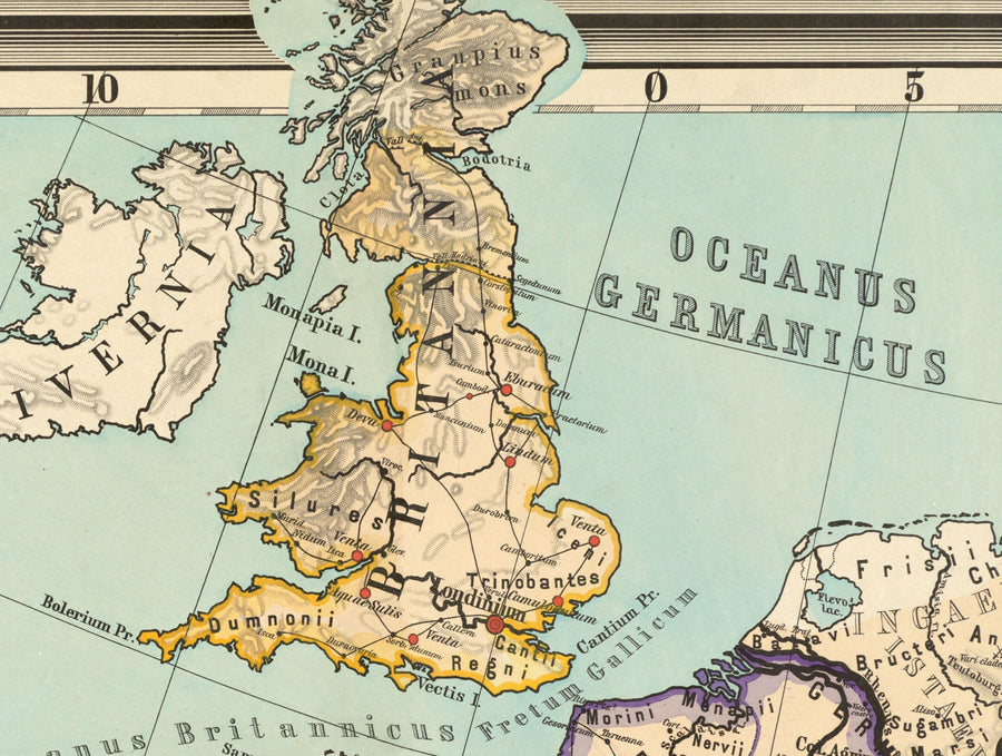 Alte Karte des Römischen Reiches von 266 v. Chr. bis 305 n. Chr. von Perthes & Kampen, 1889 - Seltene Karte des Byzantinischen, West- und Ost-Römischen Reiches & Straßen 