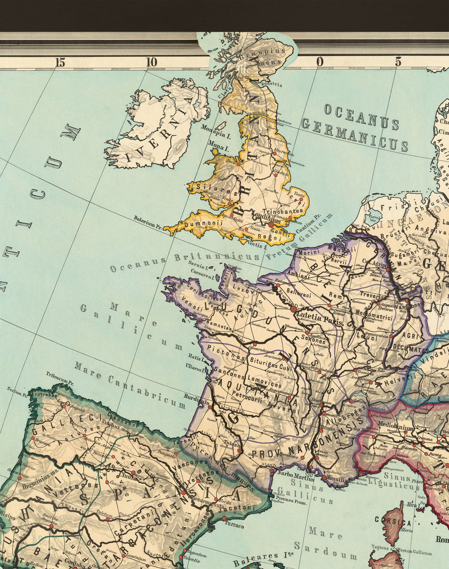 Alte Karte des Römischen Reiches von 266 v. Chr. bis 305 n. Chr. von Perthes & Kampen, 1889 - Seltene Karte des Byzantinischen, West- und Ost-Römischen Reiches & Straßen 