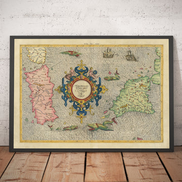 Antica mappa della Sardegna e della Sicilia del 1584 di Gerard Mercator - Italia, Cagliari, Catania, Palermo, Sassari 