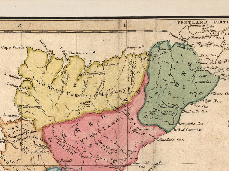 Schottland Clan-Karte - Seltene Farbkartierung der Highlands von Schottland von WH Lizars, 1822 