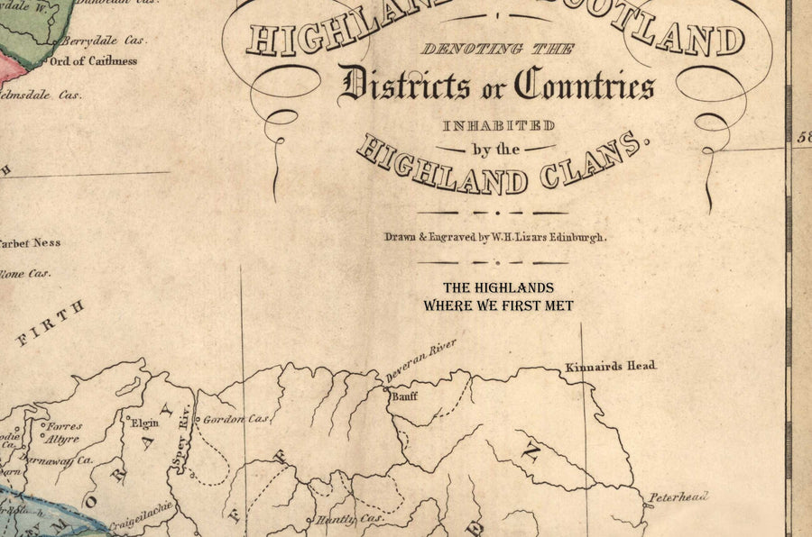 Schottland Clan-Karte - Seltene Farbkartierung der Highlands von Schottland von WH Lizars, 1822 
