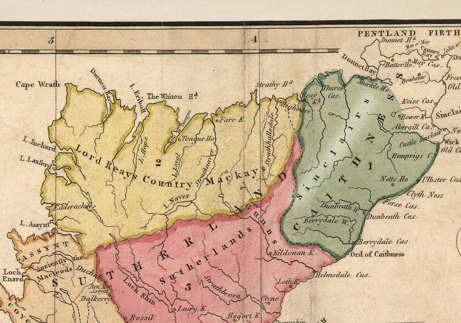 Schottland Clan-Karte - Seltene Farbkartierung der Highlands von Schottland von WH Lizars, 1822 