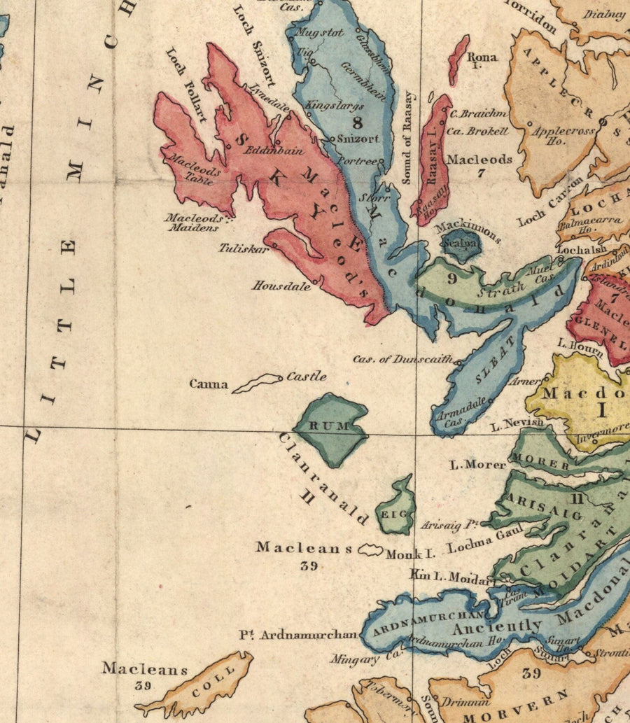 Schottland Clan-Karte - Seltene Farbkartierung der Highlands von Schottland von WH Lizars, 1822 