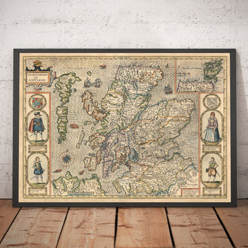 Mappa antica della Scozia nel 1611 di John Speed - Orkney, Shetland, Highlands, Skye, Loch Ness 