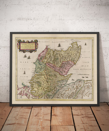 Alte Karte der schottischen Highlands, 1665 von Blaeu - Caithness, Sutherland, Ross, Nairn, Inverness, Moray 