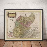Antiguo mapa de las Highlands escocesas, 1665 por Blaeu - Caithness, Sutherland, Ross, Nairn, Inverness, Moray