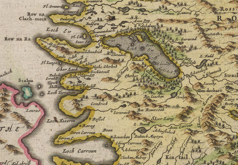 Mappa antica delle Highlands scozzesi, 1665 di Blaeu - Caithness, Sutherland, Ross, Nairn, Inverness, Moray 