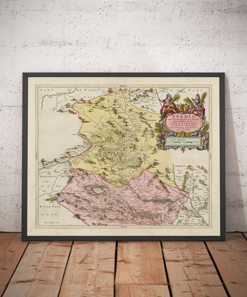 Ancienne carte du Selkirkshire en 1665 par Joan Blaeu - Selkirk, Lindean, Darnick, River Tweed, Peebles