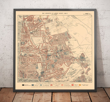 Map of London Poverty 1898-9, North Eastern District, by Charles Booth - Hackney, London Fields, Clapton, Marshes - E5, E8, E9, E3, N16