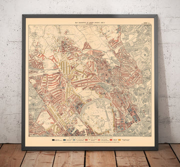 Carte de la pauvreté de Londres 1898-9, district nord-ouest, par Charles Booth - Camden, Hampstead, Westminster, Regents Park - NW1, NW5, NW3, NW8, NW6, W9