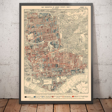 Map of London Poverty 1898-9, East Central District, by Charles Booth - Hackney, Shoreditch, Tower Hamlets - E2, E1, E1W, EC2, EC3