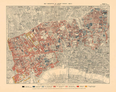 Karte der Londoner Armut 1898-9, West Central District, von Charles Booth - Westminster, Camden, City of London, Islington - W1, WC1, WC2, EC1, N1