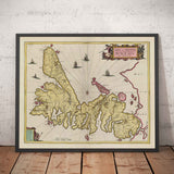 Alte Karte der Isle of Skye von 1665 von Joan Blaeu - Portree, Raasay, Soay, Scalpay, Dunvegan 