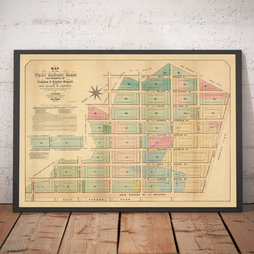 Mapa antiguo del SoHo, NYC, 1868 por John Bute Holmes - Estudio de las tierras de cultivo de Manhattan, Broadway, Bleeker, Houston St