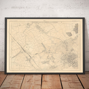 Ancienne carte du nord de Londres 1862 par Edward Stanford - Hampstead, Cricklewood, Golders Green, Brent - NW2, NW3, NW11, NW4 