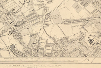 Ancienne carte de North London en 1862 par Edward Stanford - Highgate, Hampstead Heath, Holloway, Crouch End - N6, N8, N19, N7, NW3, NW5