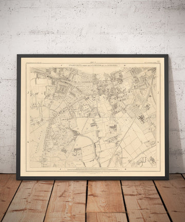Mappa antica di South London di Edward Stanford, 1862 - Wandsworth, Wimbledon, Putney, Earlsfield, Fiume Wandle - SW15, SW18, SW19 