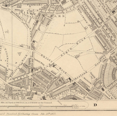 Alte Karte von West London, 1862 von Edward Stanford - St. Johns Wood, Kilburn, Kensal Green, Finchley, Willesden - NW1, N1c, N7, NW5, NW3, NW8