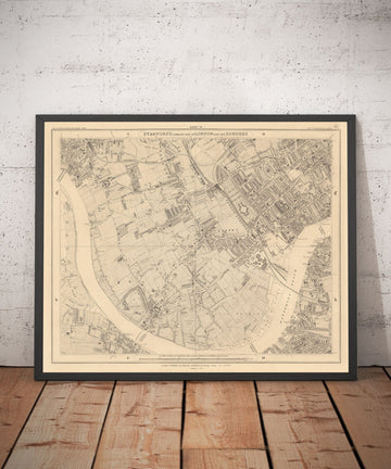 Ancienne carte de West London en 1862 par Edward Stanford - Fulham, Brompton, Battersea, Hammersmith - SW6, SW10, SW15, SW18, SW10, SW11, SW5, W6, W14