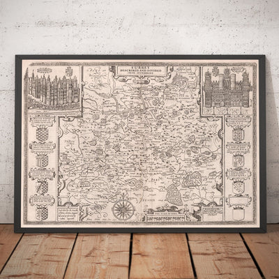 Alte Karte von Surrey im Jahre 1611 von John Speed ​​- Woking, Guildford, Croydon, Richmond, London