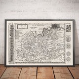 Alte Karte von Surrey 1724 von Herman Moll - Woking, Guildford, Croydon, Richmond, Lambeth, Southwark 