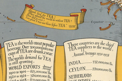 ¡El té revive el mundo, 1940 por Max Gill - Mapa del mundo raro para los bebedores de té!