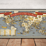 Tea Revives The World, 1940 by Max Gill - Rare World Map For Tea Drinkers!