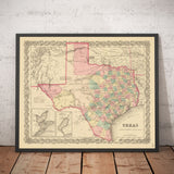 Alte Karte von Texas 1856 von Colton - Houston, San Antonio, Dallas, Austin, Fort Worth, El Paso 