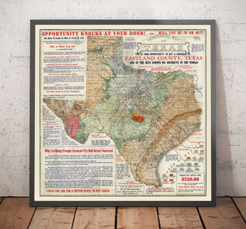 Mappa geologica antica e rara del Texas, 1921 - Grafico degli investimenti nel boom petrolifero della contea di Eastland 