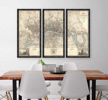Old Triptych Map - Antique Framed Wall Art - Custom Made, Greenwood 1830, Poverty Map 1898